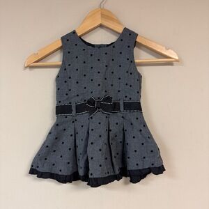 Polka Dot Jumper Dress Girls 18M Gray Black Sleeveless Pleated Summer School